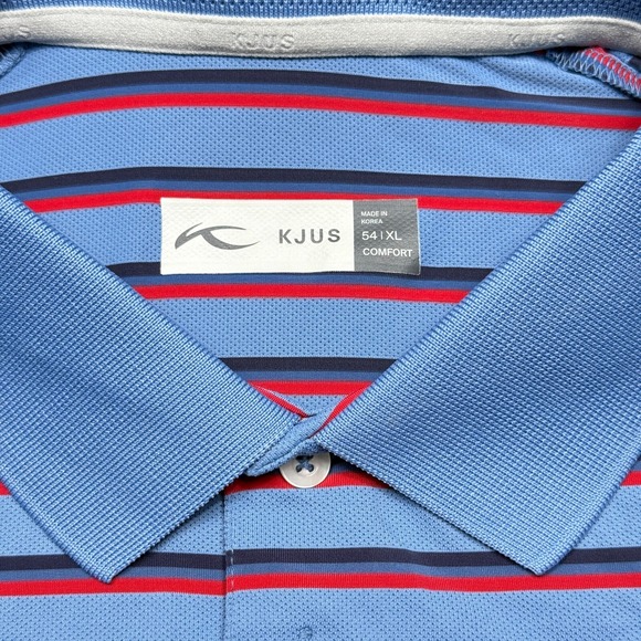 KJUS Polo Shirt Mens XL 54 Blue Stripe Comfort‎ Short Sleeve Performance Golf * - Picture 5 of 11